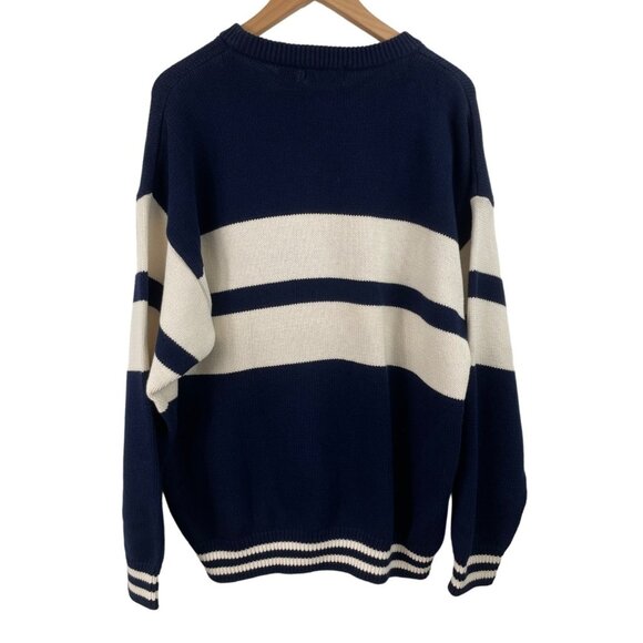 IZOD Vintage 90s Mens Size Large Blue/Cream Striped Long Sleeve Crewneck Sweater - Picture 2 of 10